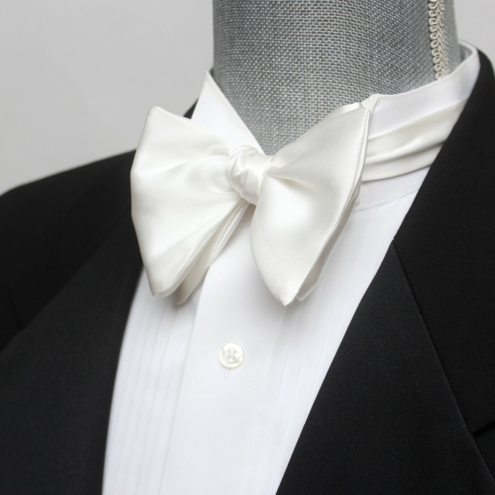 Men's‎ Large Silk Bow Tie Self-tied White Charmeuse 100%Silk Bow tie S590